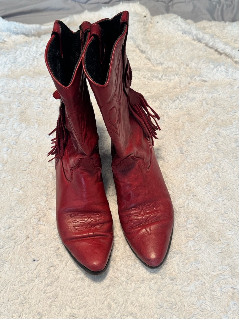 Red Leather Western Tassel Ankle Boots - Women's - Picture 5 of 6